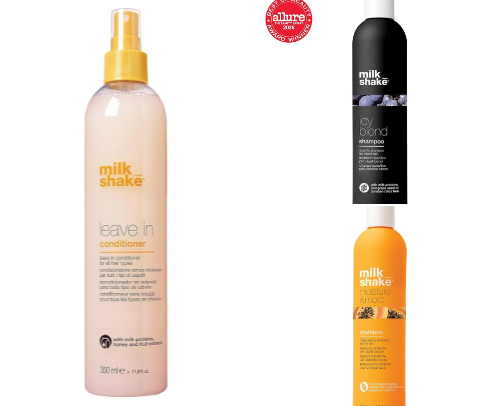 Milkshake products for healthy hair cover photo collage