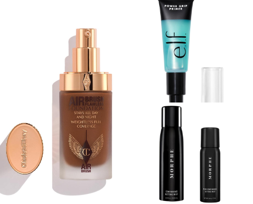Essential Products used to get a soft glam makeup look cover photo collage