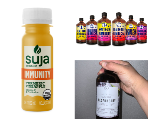 Organic & non GMO Healthy Immunity boost , gut healing and organic  drinks cover photo collage