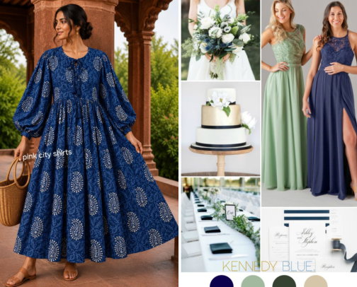 Sublime Indigo, cream and sage cover photo collage