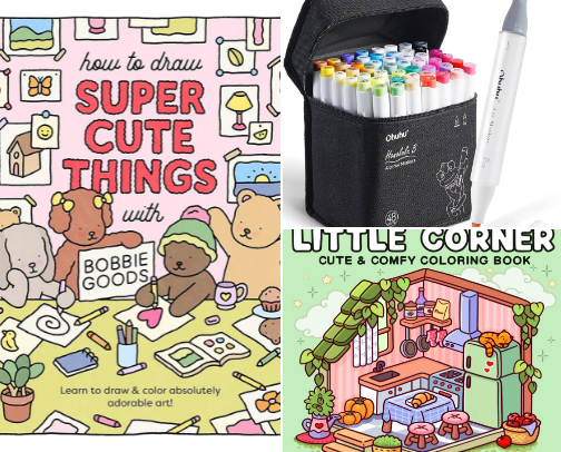 Coloring books 📚 and essentials ✏️ cover photo collage