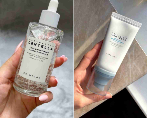 Centella Madagascar suncream|tone brightening capsule cover photo collage