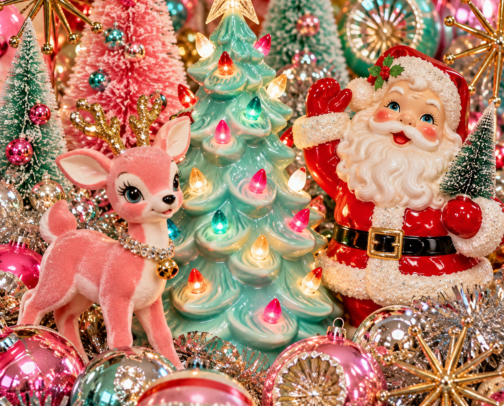 15 Kitschy 'Kitmas' Decor Finds for a 1950s Retro Christmas cover photo collage