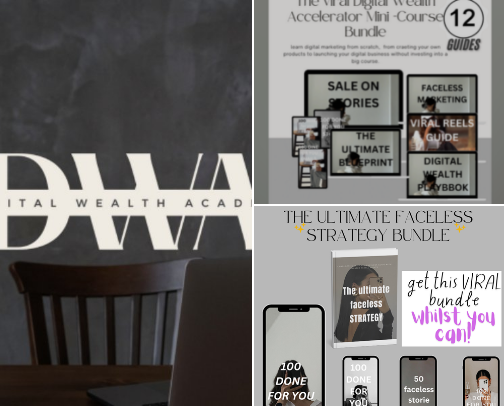 Learn how to create, sell & profit from digital products. No experience needed, no degree needed.  You can learn everything from scratch with step by step guidance  from  a digital marketing course. (DWA) cover photo collage
