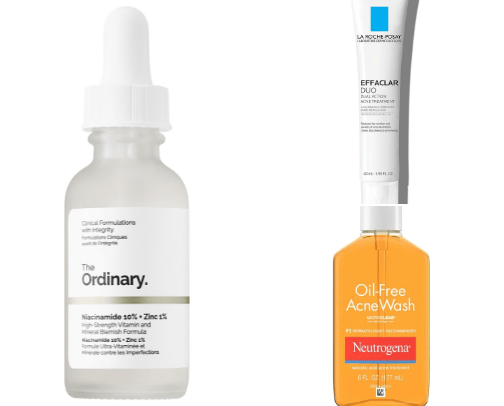 Skincare products for acne-prone skin cover photo collage