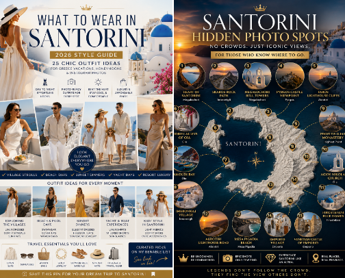 🇬🇷 What to Wear in Santorini (2026): Luxury Outfit Guide + Packing List cover photo collage