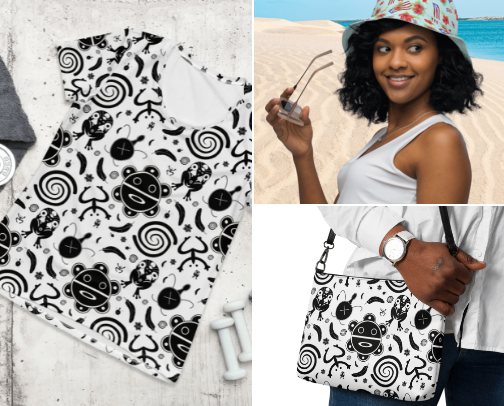 Clothing, shoes and accessories that feature my artwork. cover photo collage