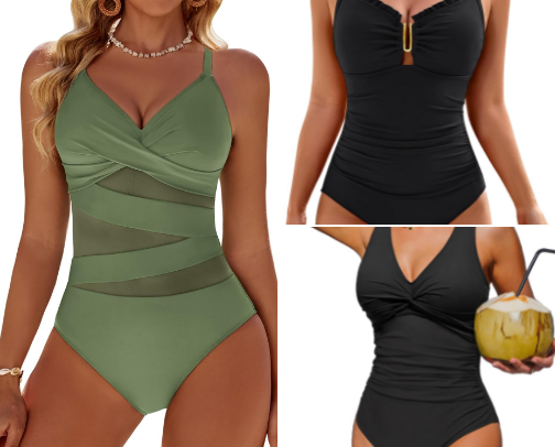Womans One Piece Bathing Suits With Tummy Vontrol cover photo collage