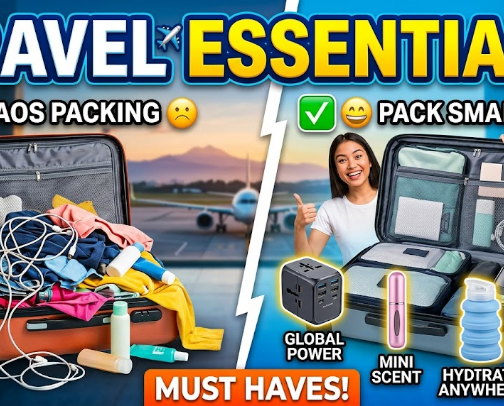 My favorite travel essentials & hacks cover photo collage
