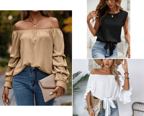 "Versatile Styles: Ladies' Shirt Showcase" cover photo collage