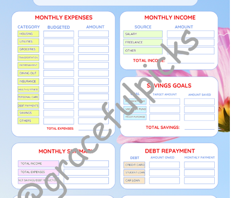 Cute Monthly Budget Planner cover photo collage