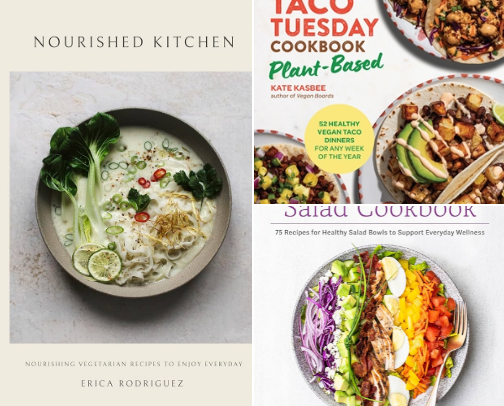 My Favorite Cookbook Recommendations on my shelf. cover photo collage