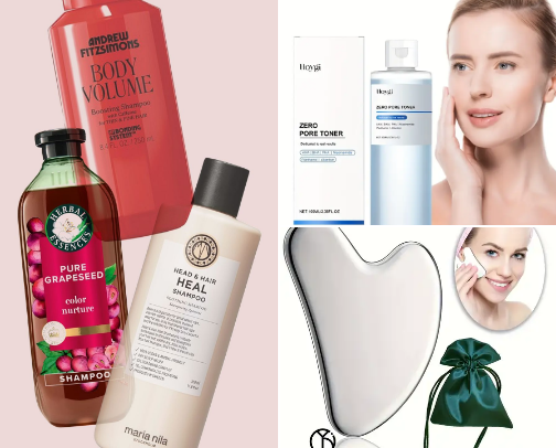 Women’s haircare & facecare products cover photo collage