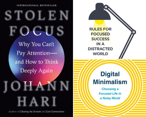 Books on how to reclaim your attention span in the digital age cover photo collage