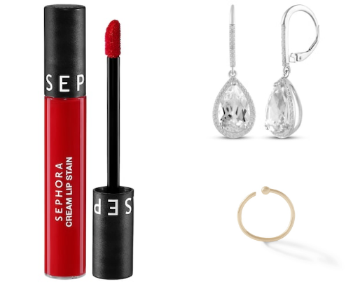 Lips stick and ear ringings cover photo collage