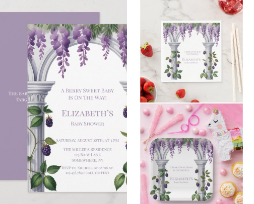 Blackberries and Wisteria Gender Neutral Baby Shower cover photo collage
