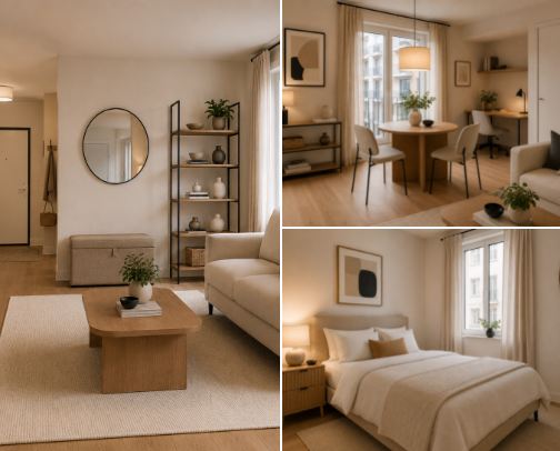 Warm Modern Minimalist Appartement Design cover photo collage