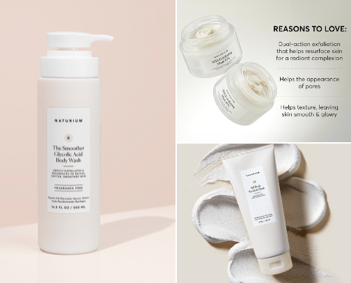 my go-to SMOOTHING skincare routine!🦵🏼🧴 cover photo collage