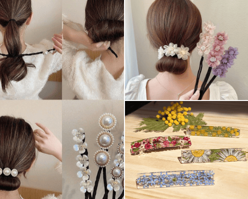 Hair bun maker tools cover photo collage