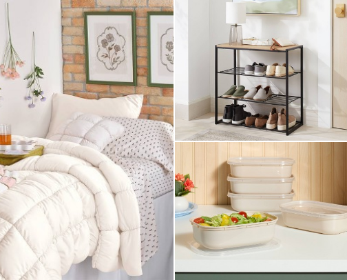 College Dorm Essentials : Bedding, Bath, Storage & Kitchen. cover photo collage