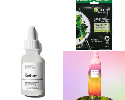 Essential makeup, skincare and haircare products cover photo collage