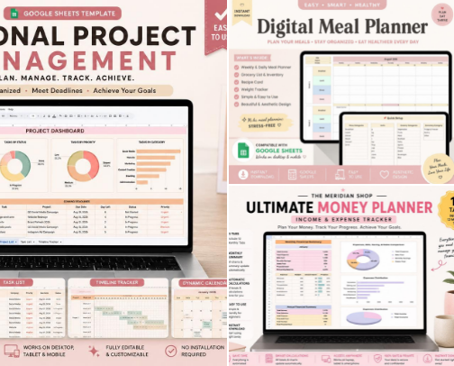Google Sheets Templates & Digital Planners cover photo collage