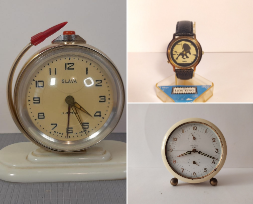 Vintage alarm clock,wristwatch cover photo collage