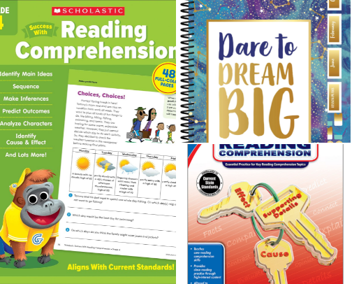 Read Online - Resources Complementing Scholastic Success with Reading Comprehension Grade 4 Workbook cover photo collage