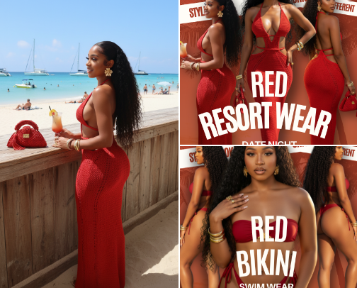 Red Resort Wear: Date Night, Vacation & Swim Luxury cover photo collage