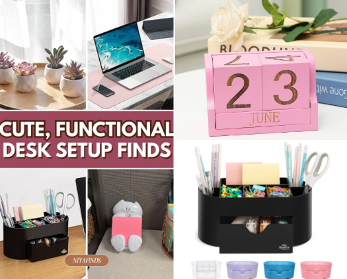 Cute but Functional Desk Setup Items cover photo collage