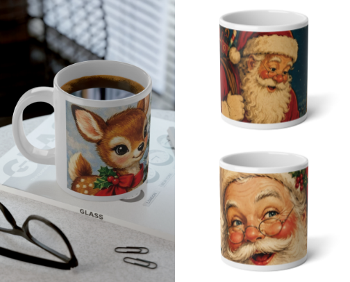 Vintage Christmas Mugs | 20 oz Retro Holiday Coffee Mugs cover photo collage