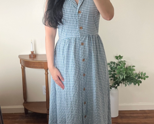 The Blue Lapel Plaid Sleeveless Shirt Midi Dress - Direct Link cover photo collage