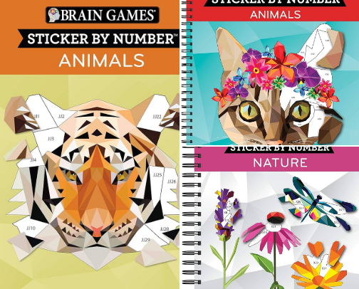 Free PDF - Brain Games - Sticker by Number: Animals - 2 Books in 1 (42 Images to Sticker) Collection cover photo collage