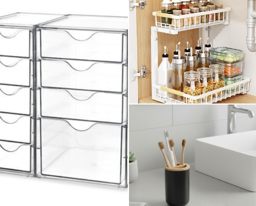 Aesthetic bathroom organization cover photo collage