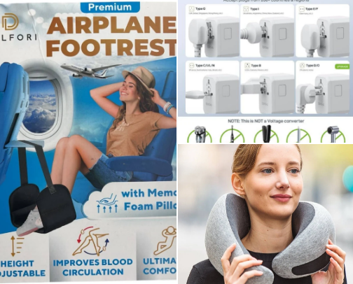 10 Travel Essentials Under $40 for Long Flights + Road Trips cover photo collage