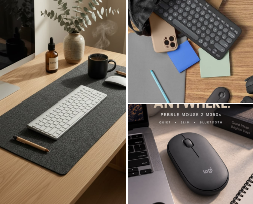 Cozy & Minimalist Desk Setup Essentials for Maximum Productivity cover photo collage