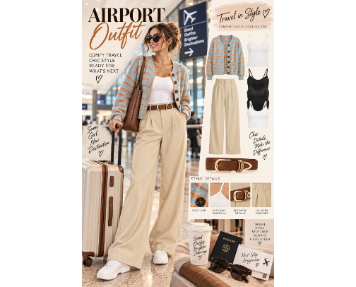 Chic & Comfy Airport Outfit Ideas cover photo collage