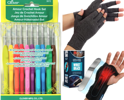 Crocheter's Pain Prevention Supplies cover photo collage