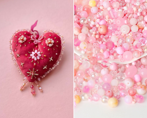 Everything you need to make beaded felt hearts cover photo collage