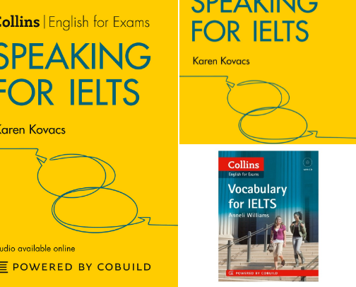 PDF Free - Speaking for IELTS 5-6+ (B1+) (Collins English for Exams) companion study guides cover photo collage