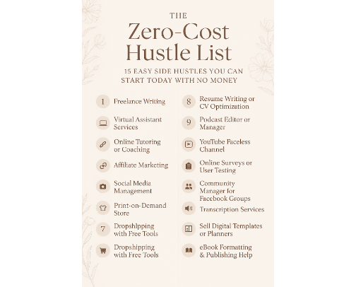 The Zero-Cost Hustle List: 15 Easy Side Hustles You Can Start Today with No Money cover photo collage