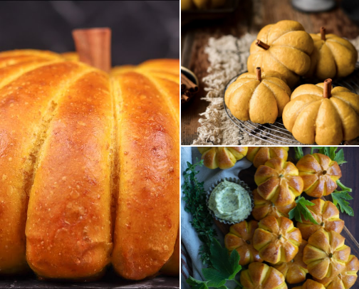 Pumpkin-Shaped Bread and Rolls Recipes from Great Baking Blogs cover photo collage