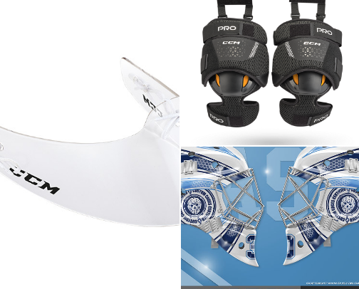 Must have hockey goalie, added attack accessories cover photo collage