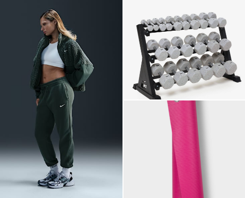 Fitness wear, shoes, and accessories cover photo collage
