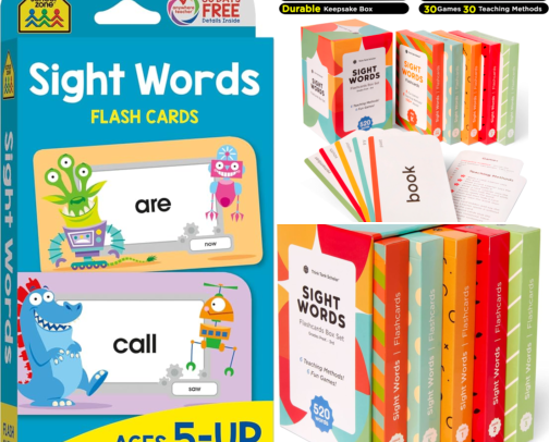 School Zone Sight Words Flash Cards: 56 Cards, Kindergarten, 1st Grade, Phonics, cover photo collage