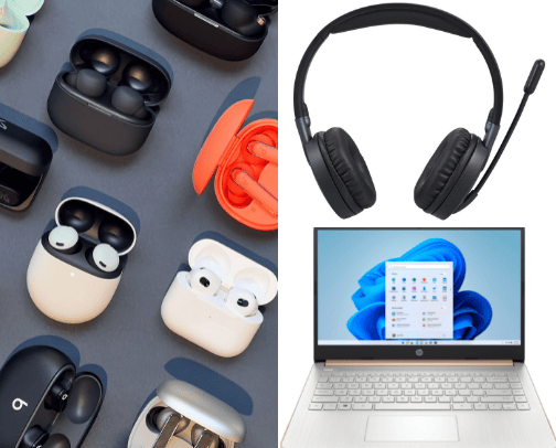 Tech stuff, phones, laptops, headsets and more cover photo collage