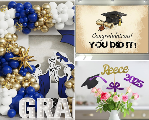 Graduation Essentials on Amazon (Party • Gifts • Memories) cover photo collage