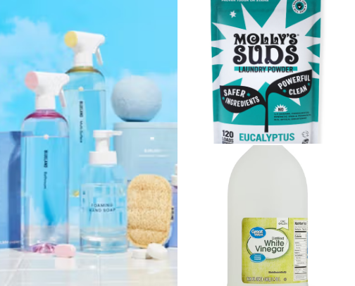 Mostly scrunchy cleaning products cover photo collage