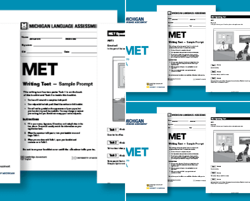 Free PDF - MET Test Grammar, Reading, and Writing Practice Tests: with Grammar and Reading Exercises and Michigan English Test Essay Samples exam study set cover photo collage