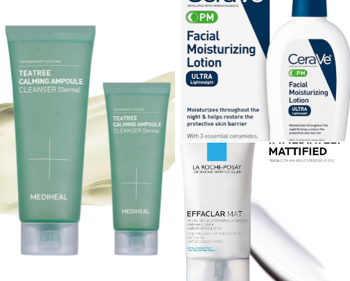 Skincare must haves for acne prone skin cover photo collage